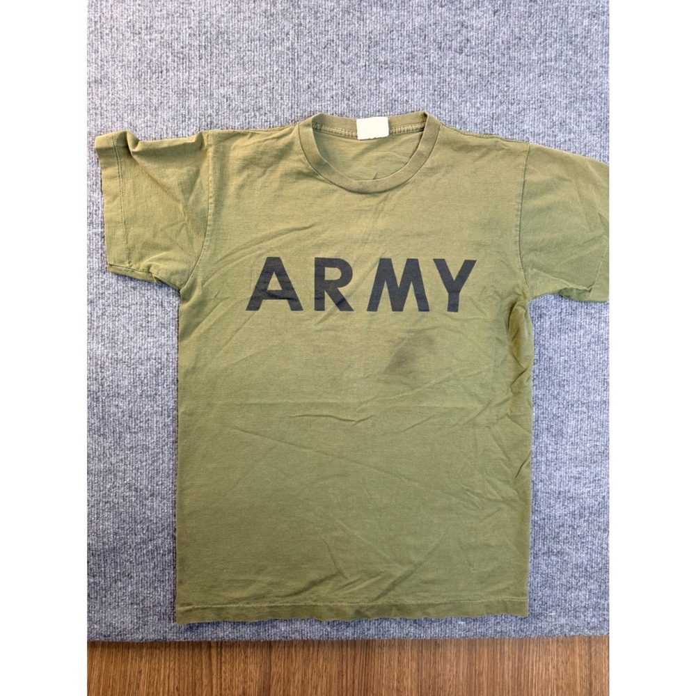 Vintage US Army T Shirt Small Green Cotton Tactical Military Graphic Tee Faded